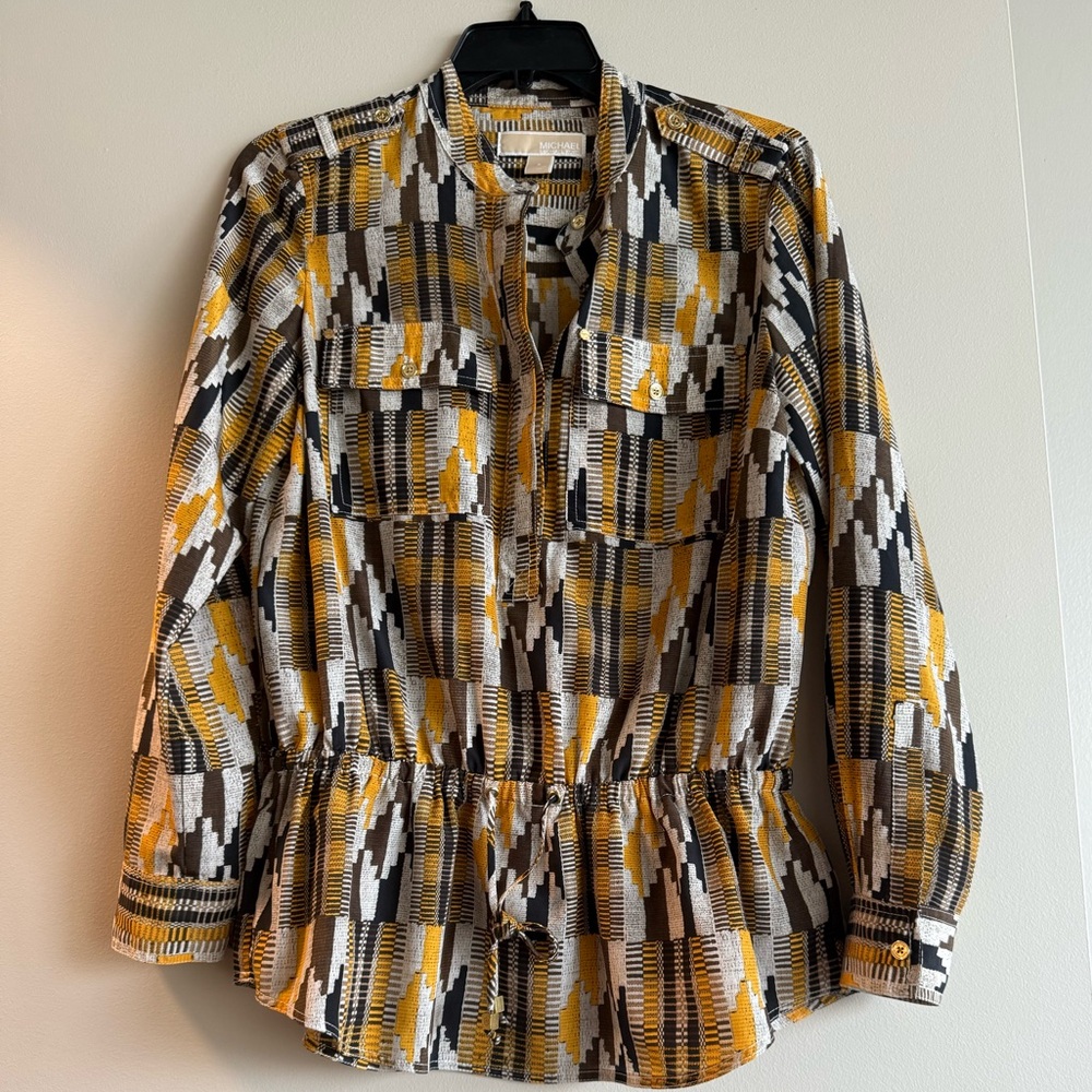 Michael Kors Women's Blouse - Yellow, Black, White Size Small